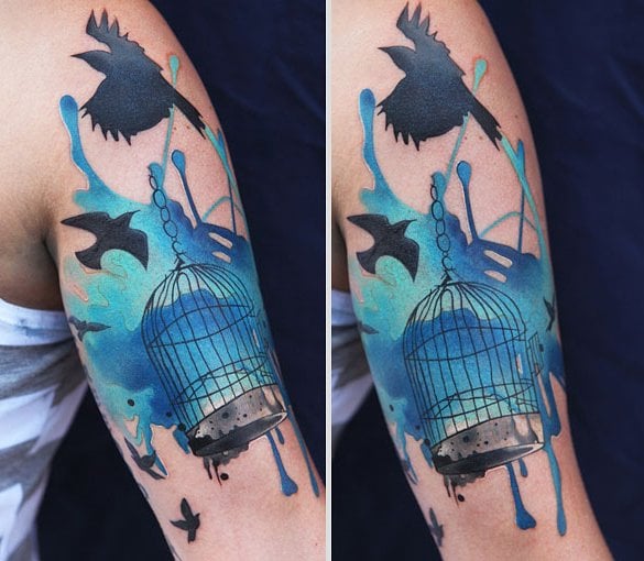 artistic birds watercolor tattoo design