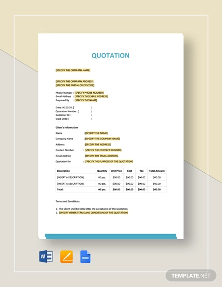 24+ Quotation Formats in PDF | Illustrator | InDesign | MS Excel ...