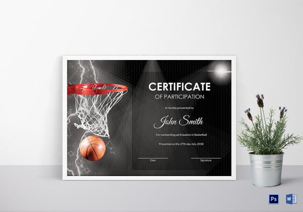 basketball participation certificate template