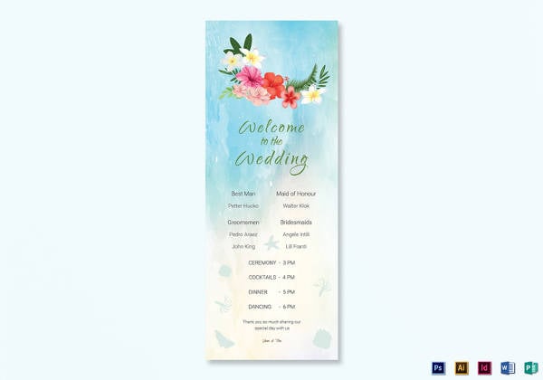 beach wedding program card template