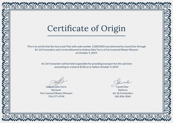 Certificate of Origin Template 8+ Free Word, PDF Documents Download