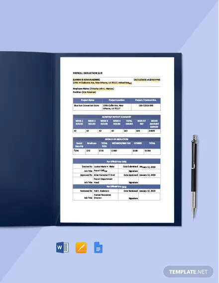 construction payroll deduction template