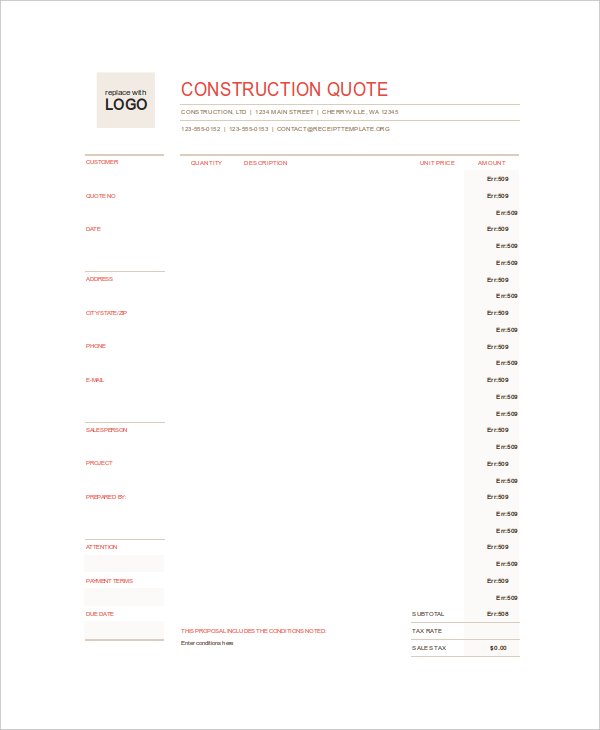 construction quote template