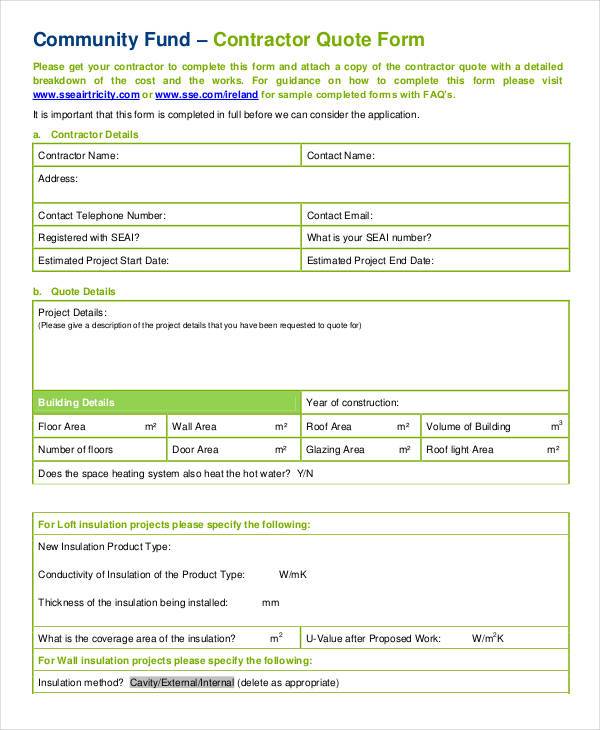 contractor quote form