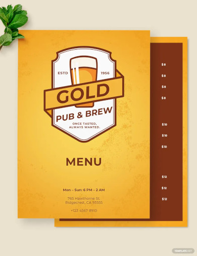 free brew pub menu template