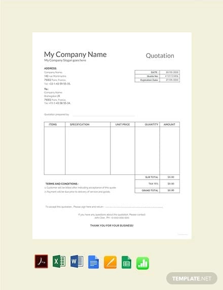 free sample quotation template