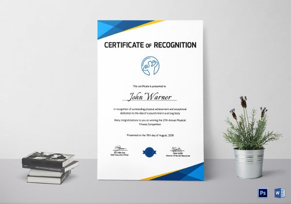 physical fitness recognition certificate