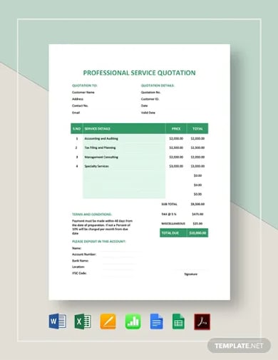 professional service quotation template