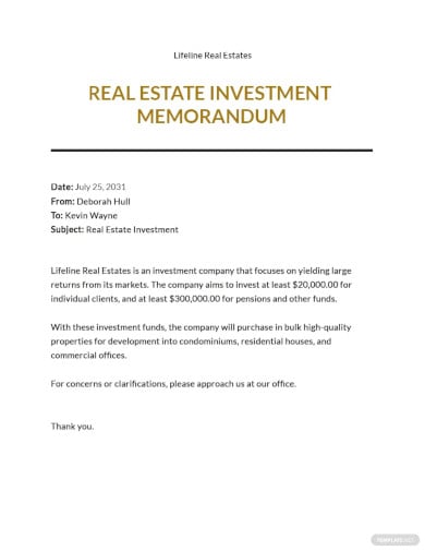 real estate investment memo template