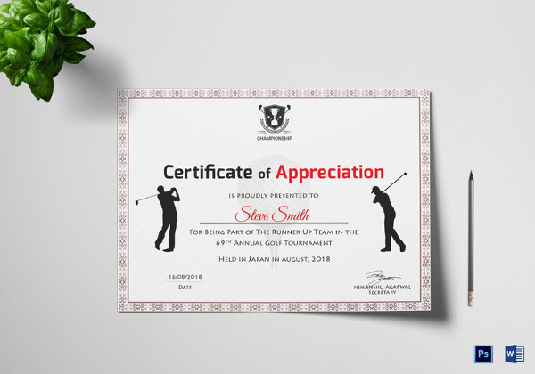 sample golf appreciation certificate template