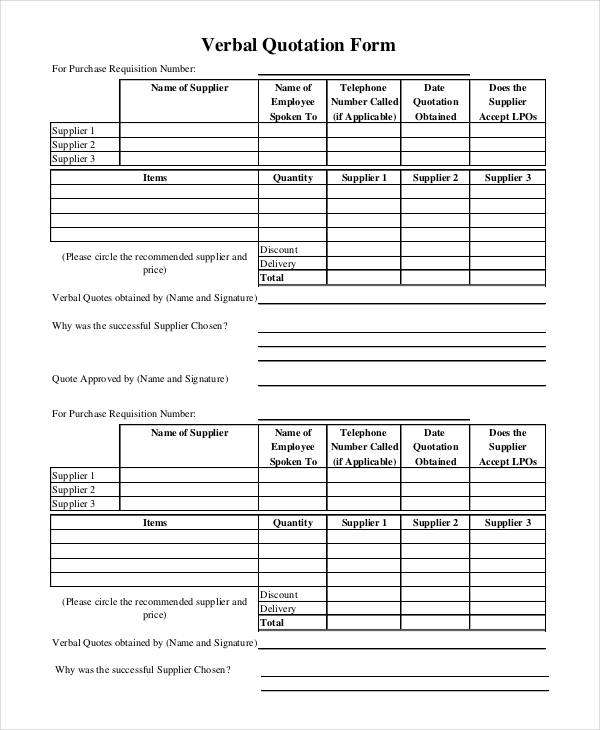 sample quotation form