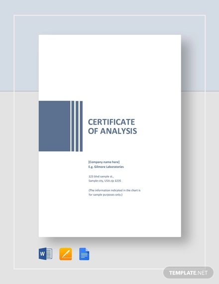 7+ Certificate of Analysis Template - Word , Google docs , Apple pages