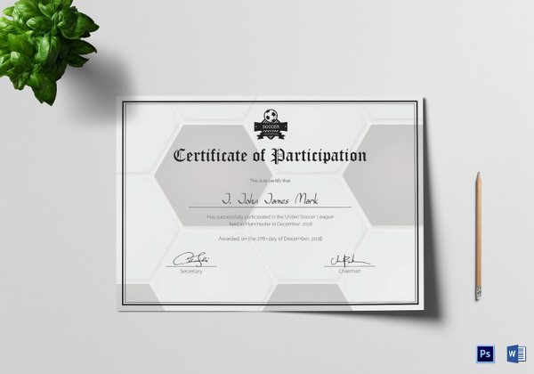 soccer participation certificate template