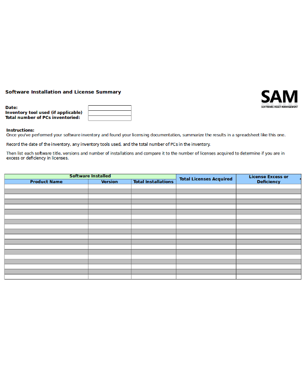 software license inventory template