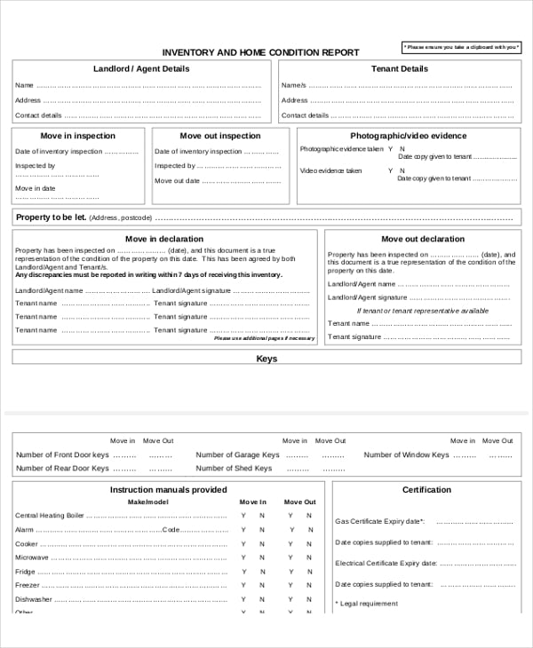 tenancy agreement inventory template