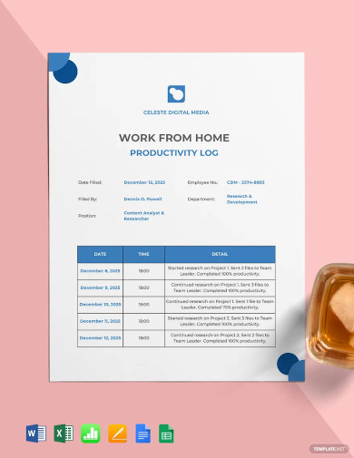 work from home productivity log template