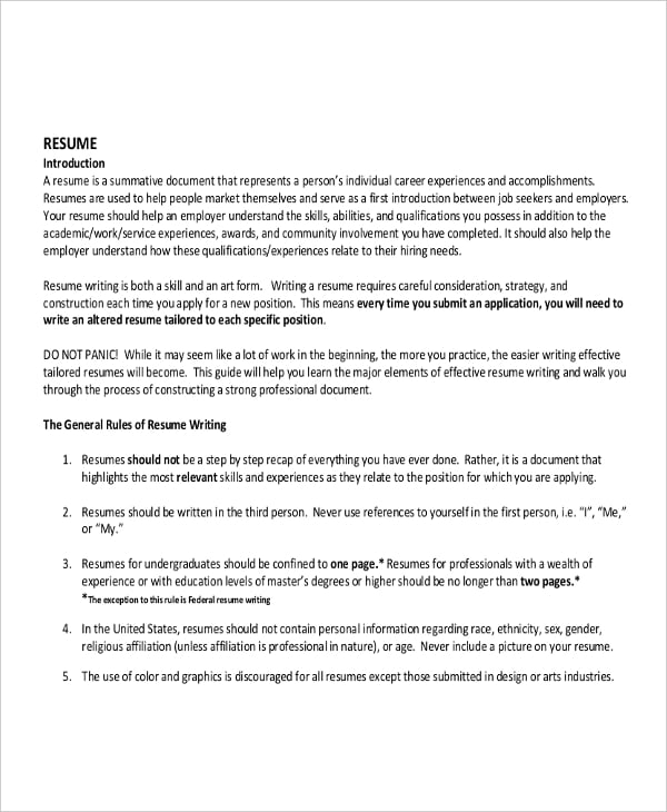 resume writing template for college students