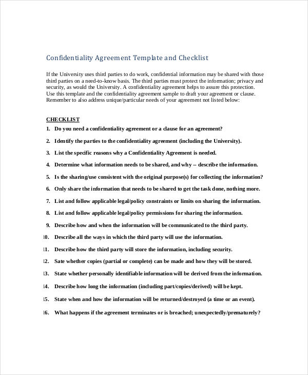 contractor confidentiality agreement template and checklist