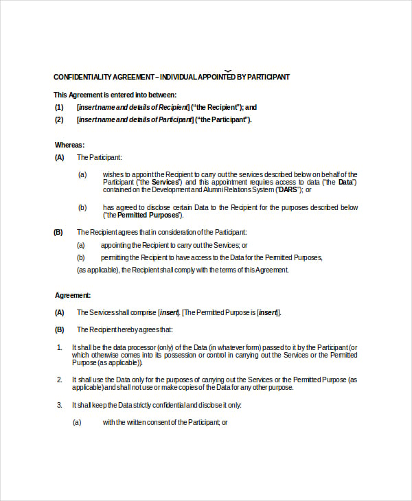 data confidentiality agreement for individual
