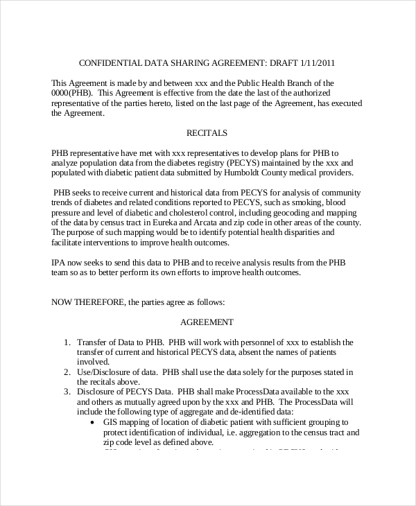 confidentiality data sharing agreement