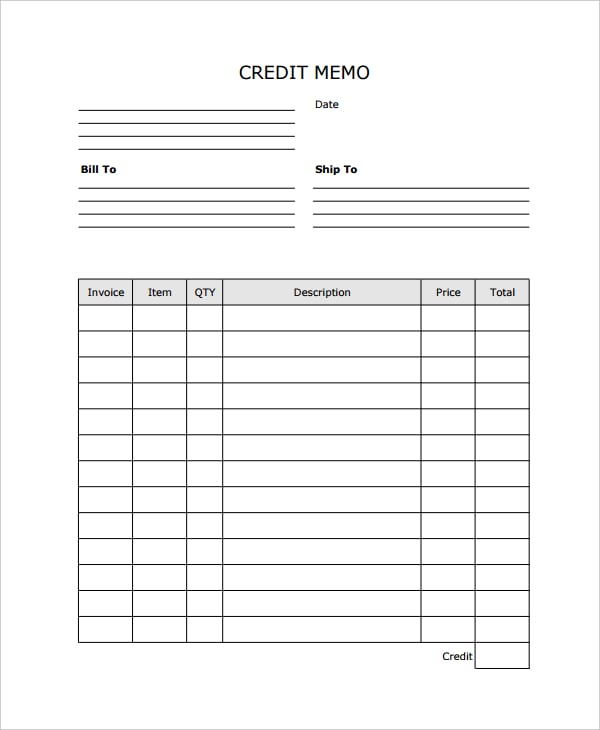 credit memo template pdf format