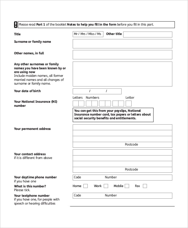 pension credit applicaion form template