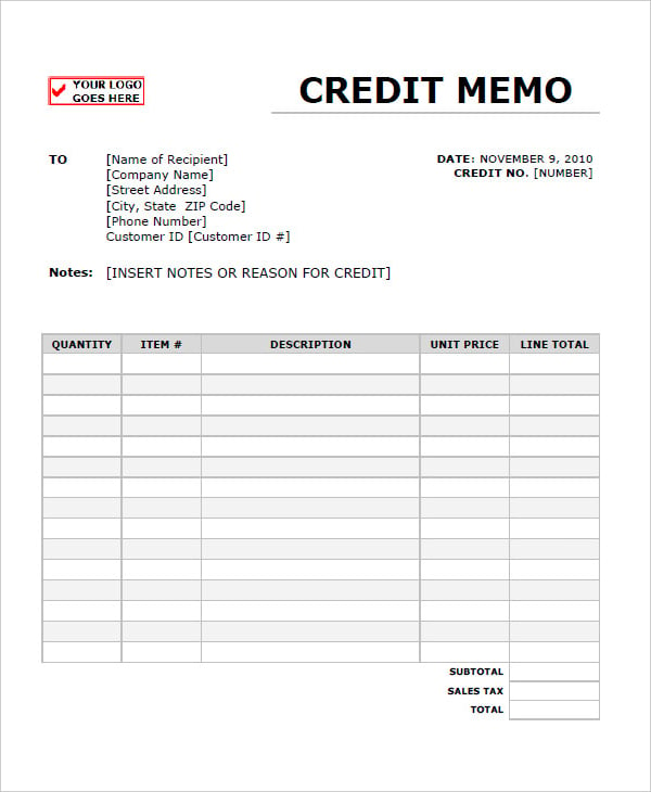 blank credit memo form template download