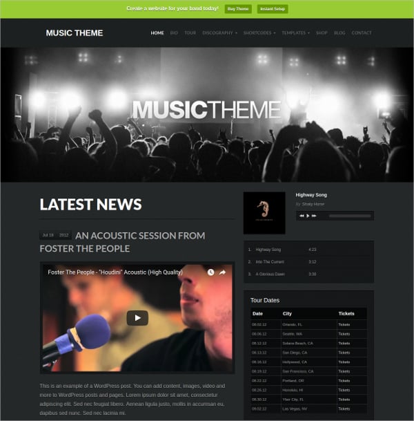 music band wordpress website theme