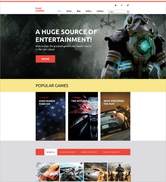 Video Games Website Template with Dark Background and Big Footer - MotoCMS