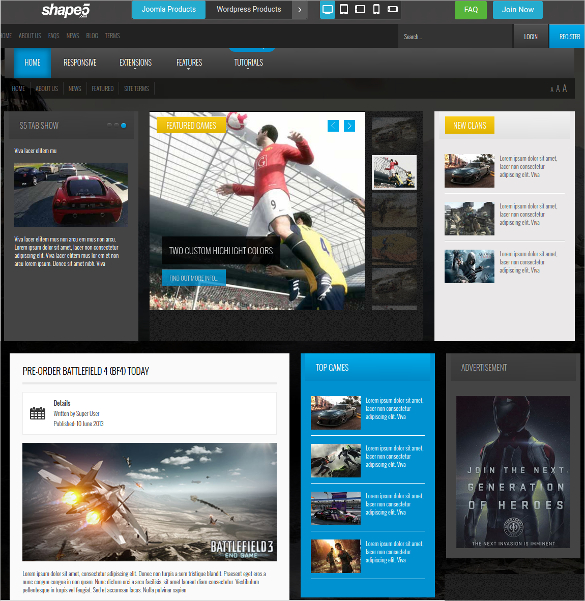 responsive gaming joomla website theme
