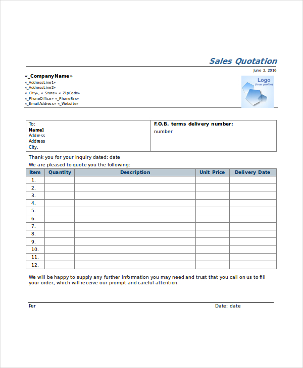 sales quotation template