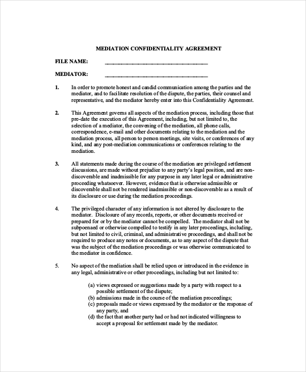 mediation confidentiality agreement for placement service