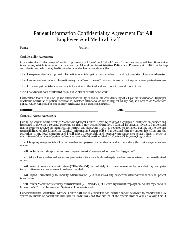 Patient Confidentiality Agreement – 10+ Free Word, PDF ...