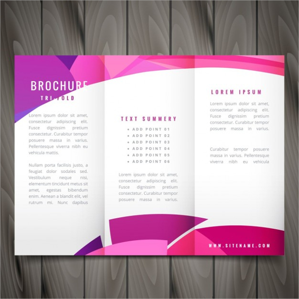 wavy trifold brochure template in pink color