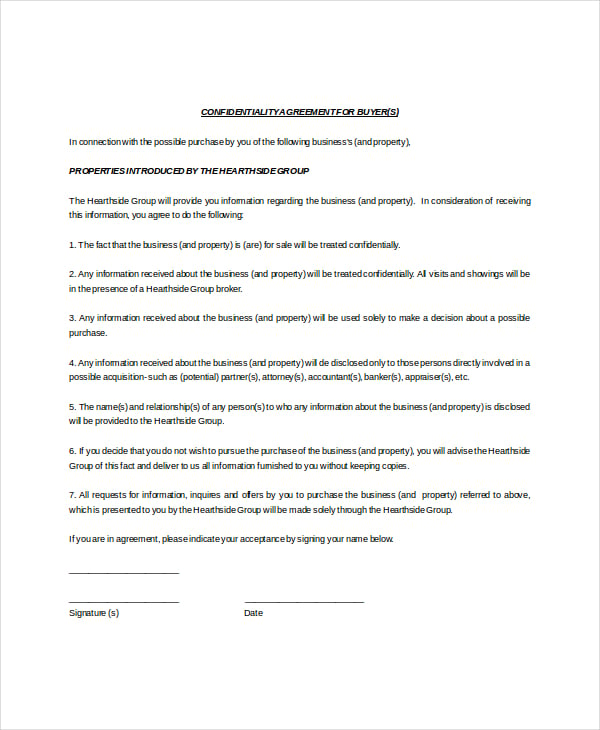 real estate confidentiality agreement for buyer