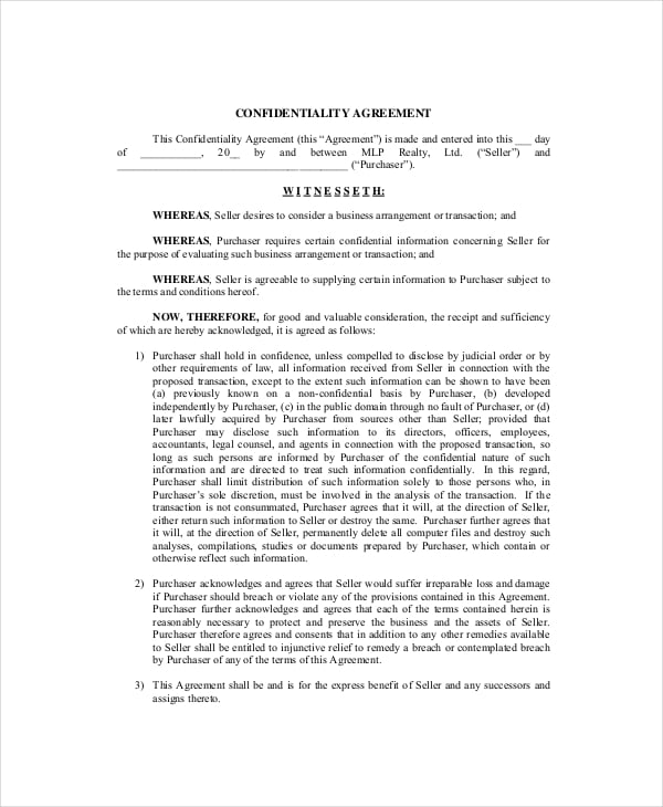real estate confidentiality agreement for seller