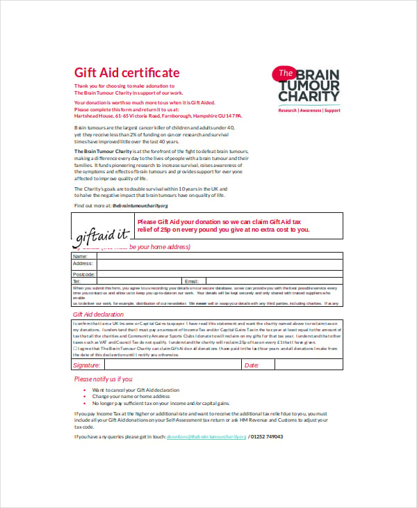 charity donation certificate template