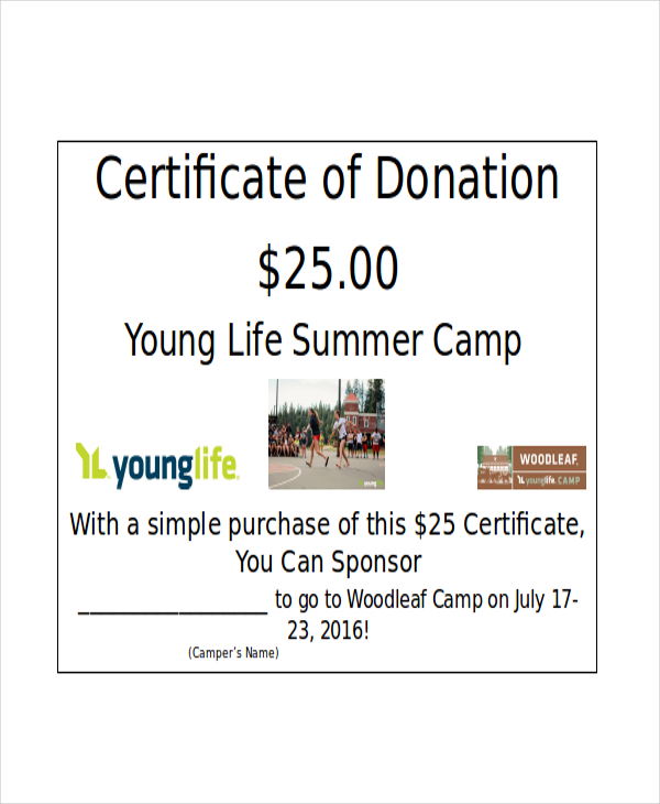 woodleaf camp donation certificate template