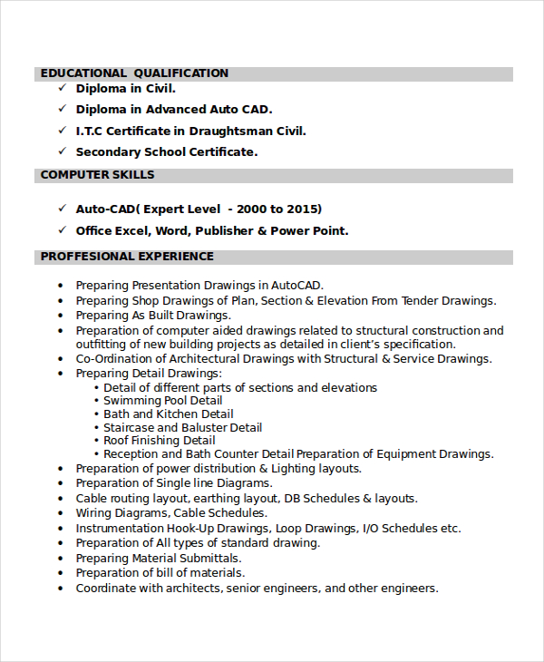 Autocad Resume Template - 8+ Free Word, PDF Document Downloads