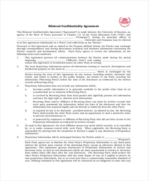 bilateral understanding confidentiality agreement