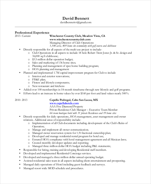 Concierge Resume Template 3+ Free PDF Documents Download