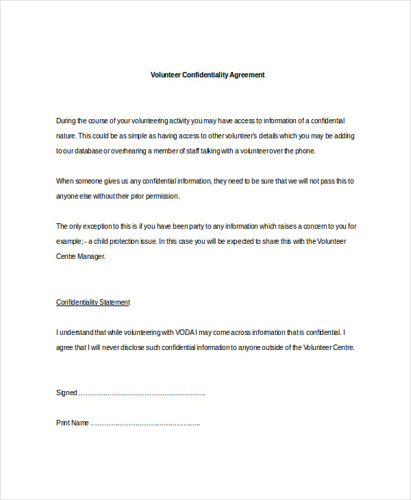 unilateral volunteer confidential agreement