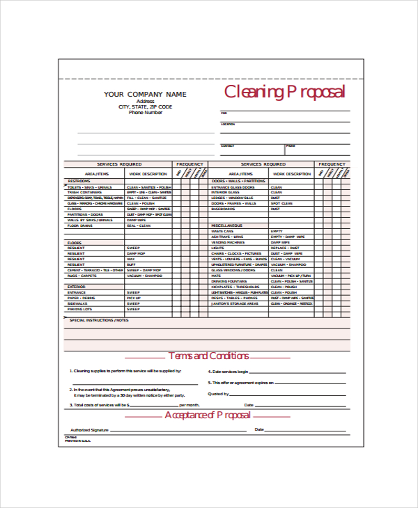 Cleaning Bid Sheet Template Free