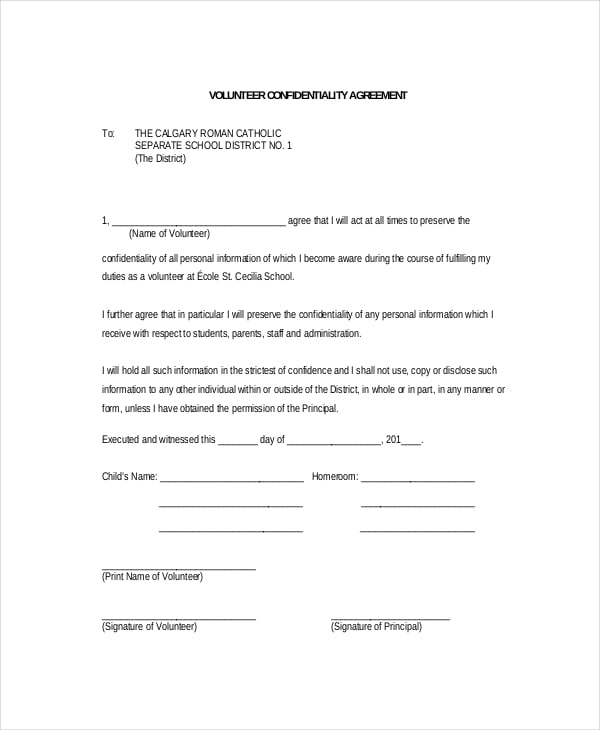 volunteer confidentiality agreement form