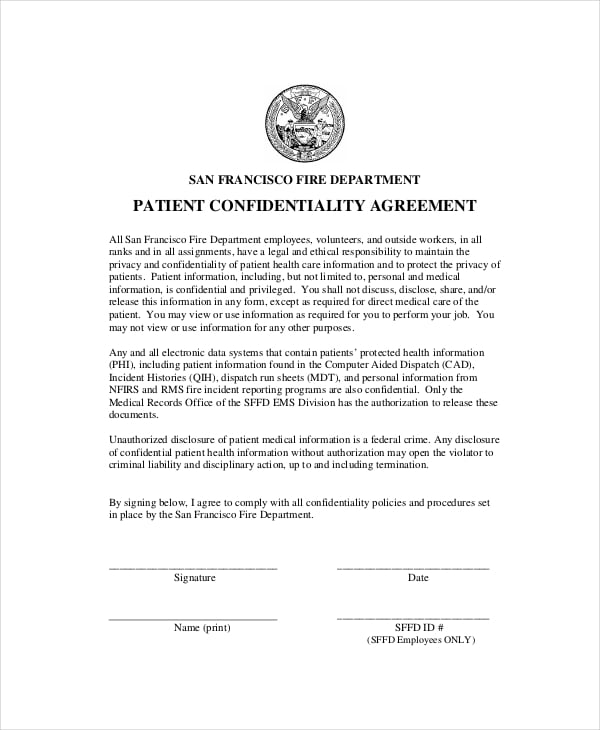 basic patient confidentiality agreement