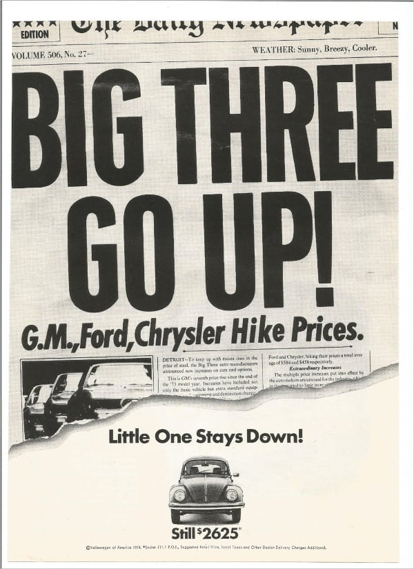 1974 volkswagen advertisement newspaper headline template