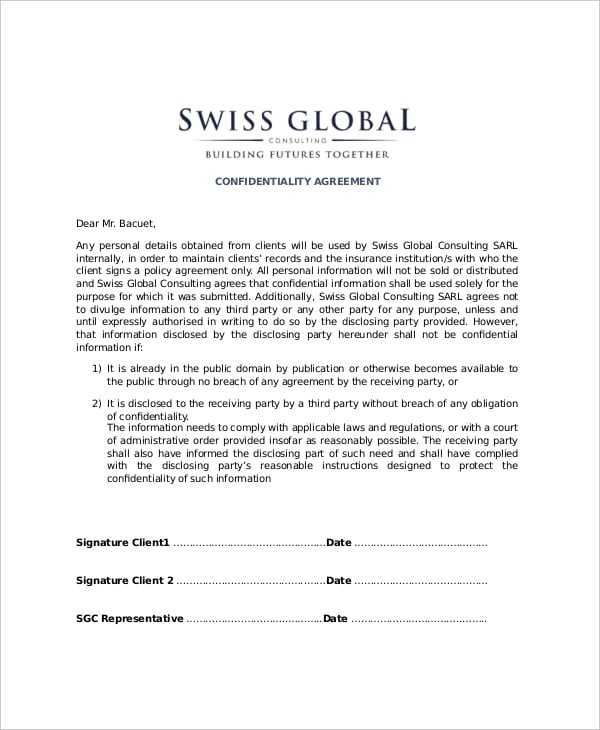 sample client confidentiality agreement template