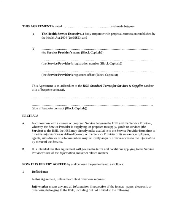 sample client service provider confidentiality agreement
