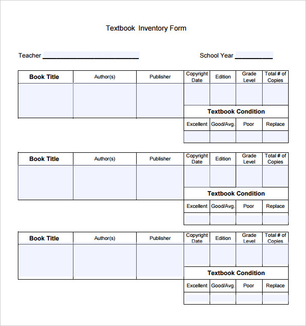 textbook inventory template