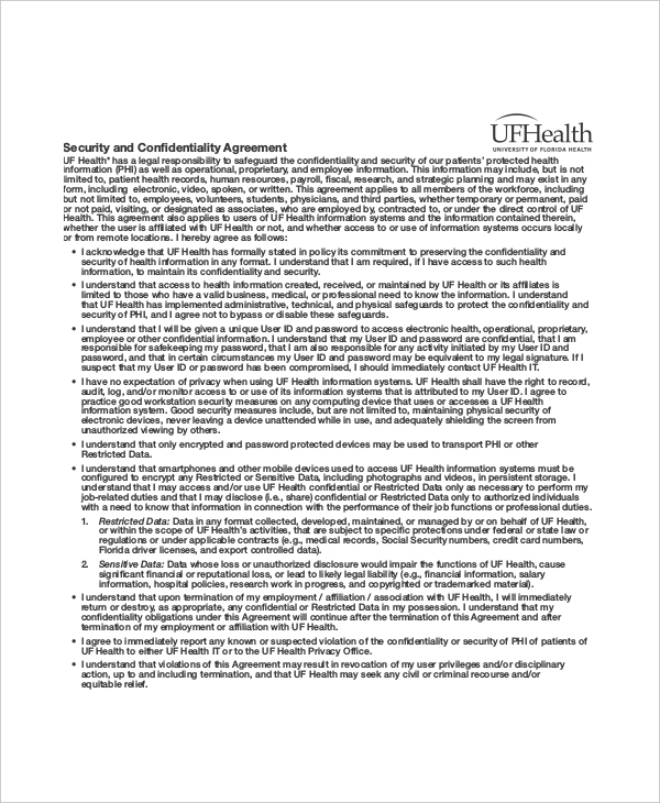 sample security confidentiality agreement form